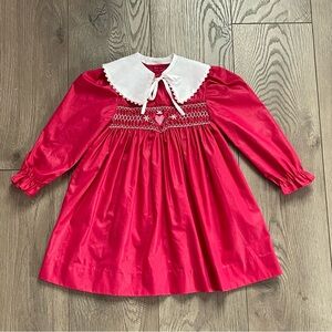 Vintage Polly Flinders Smocked Heart and Flowers Girls Size 4 Collared Dress
